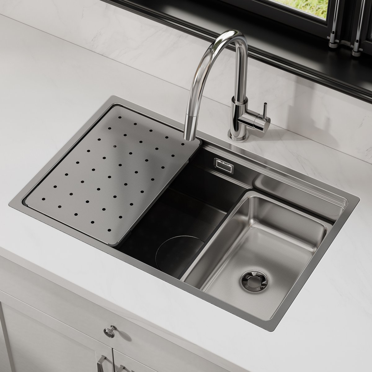 HOROW Spoelbak RVS 70x45cm - Spoelbak Keuken - Keuken gootsteen - Enkele spoelbakken Met sifon - afvoer en overloopset