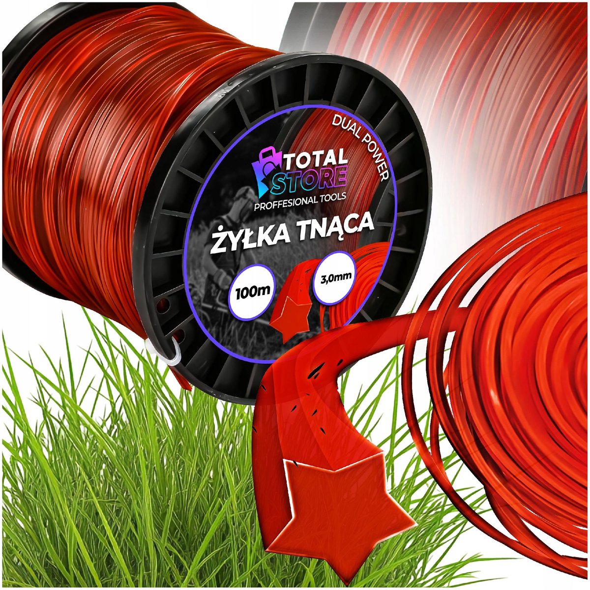 Merkloos - Trimdraad Ster - 3,0mm - 100m - Oranje