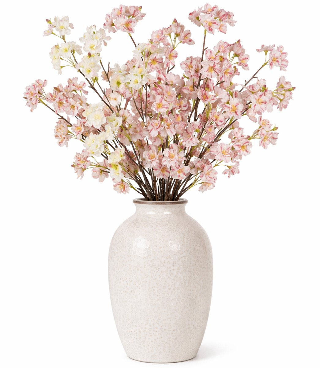 Mica Decorations Boeket Kunstbloemen Bloesem takken - H106 cm - wit en lichtroze - 6x stelen - met kleine bloemetjes Multi