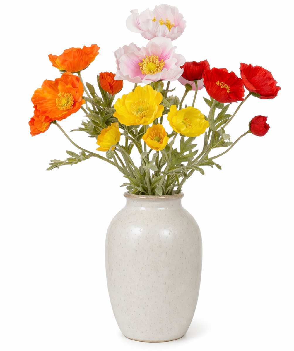 Boeket Kunstbloemen Klaprozen Poppy - H62 cm - 4 kleuren mix - 8x stelen kunstbloemen - bloemetjes