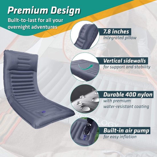 Camping Matras - Opvouwbaar Matras - Vouwmatras - Camping Matje - Slaapmat - Logeer Matras - Luchtmatras - Kampeer Matras - Camping Bedje - Nylon - 186 x 76 x 12.5 cm - Grijs - van Imperatoris van Camping — afbeelding 3
