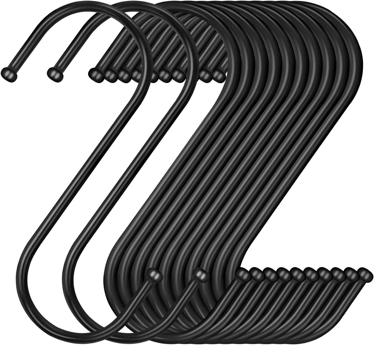 12 Stuks Zwarte S Haakjes van 9 cm - Metalen Haakjes voor het Ophangen van Potten, Pannen en Planten in Keuken, Badkamer, Slaapkamer en Tuin