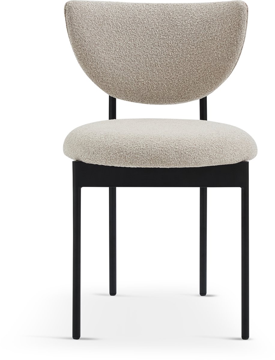 NJLYUHOME Home - Eetkamerstoel gepolsterd 2-stuks set - Bouclé stof in beige - Zwart metalen frame - Modern slank design met gebogen rugleuning