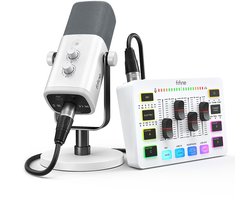 FIFINE KS-5 - Starterspack - AM8 & SC3 - Podcast Starterspack - Gaming Streaming - USB RGB Microfoon - Streaming Deck - DJ Mixer - Wit