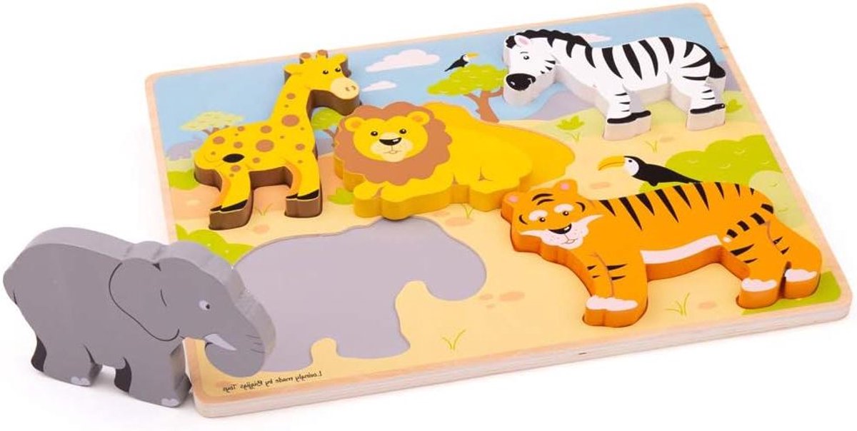 Safari Puzzel - Houten Puzzel Dieren - Leren door Spelen - Lift-out Stukken - 12+ maanden - Veelkleurig