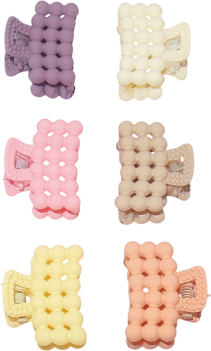 Haarklemmetjes rechthoekig bolletjes diverse kleuren set van 6 stuks.