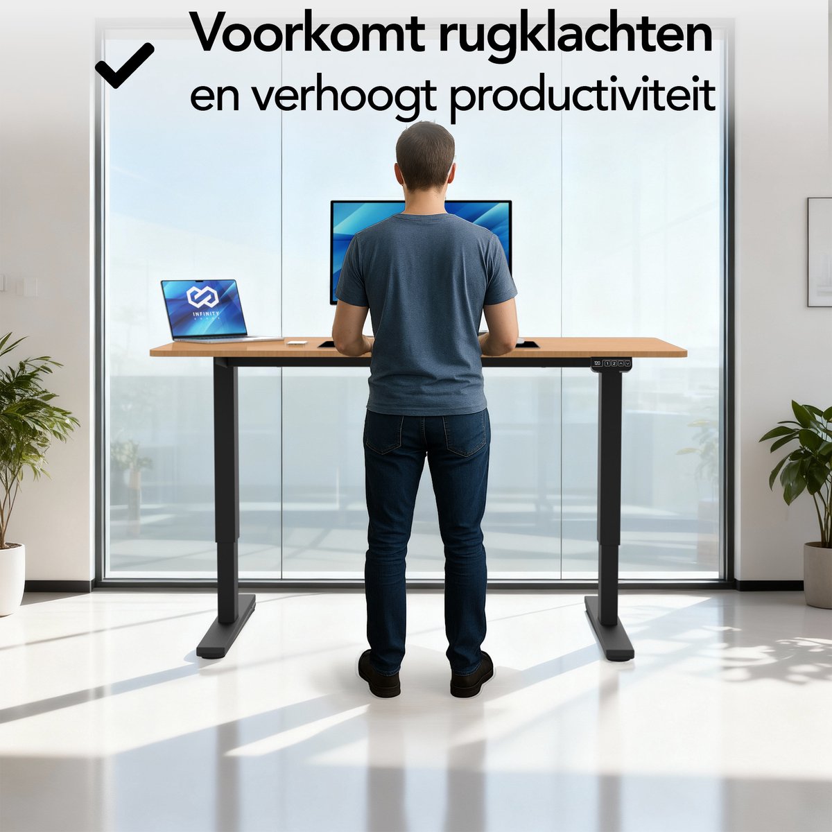 Infinity Goods Zit Sta Bureau - Elektrisch Verstelbaar In Hoogte - 120 x 60 CM - Geheugenfunctie - Bruin thumbnail 3