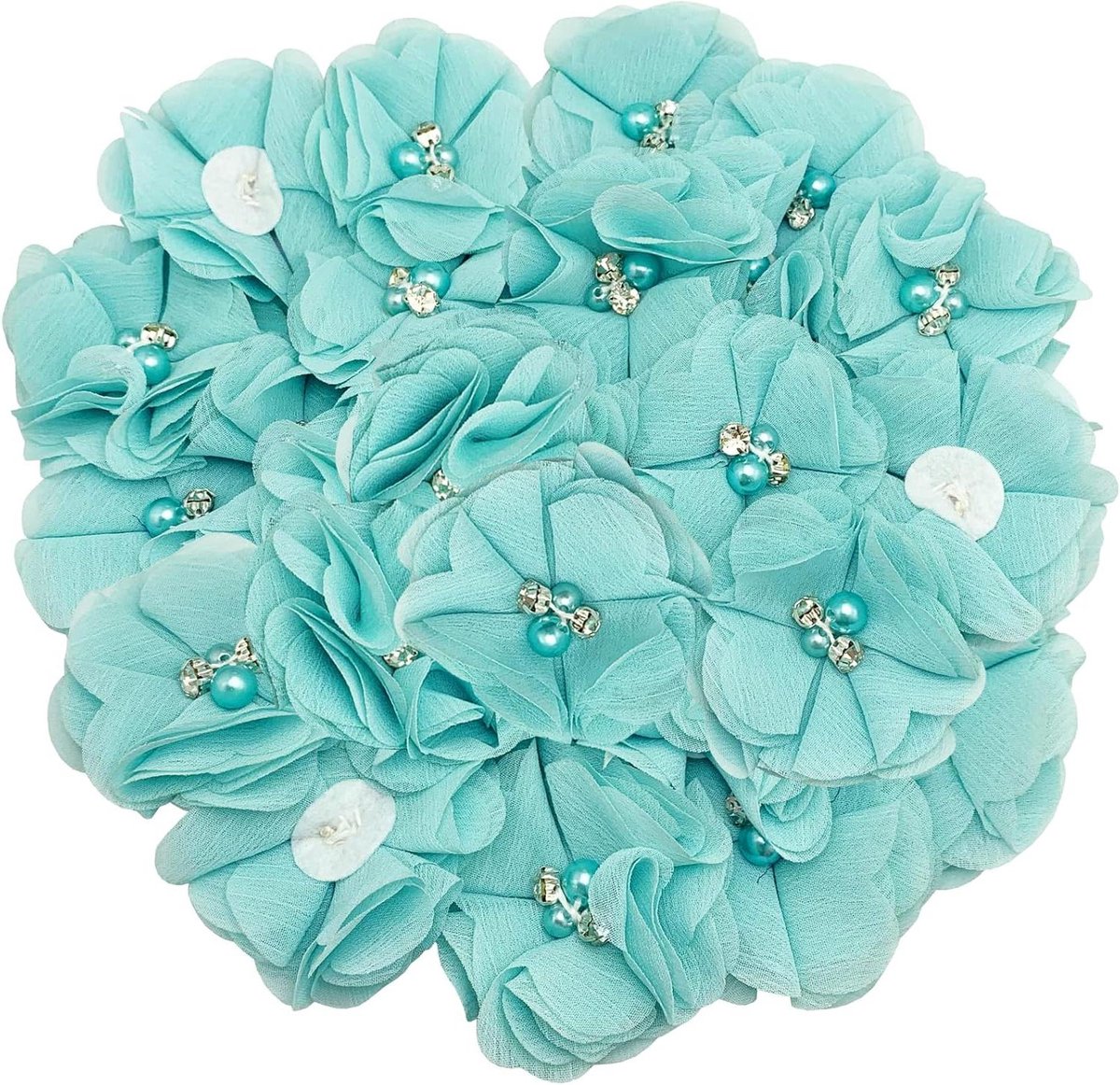 Chiffon Bloem Applicaties - Stoffen Bloemen Versieringen - Kleding Decoratie Naaien - Met Parel Strass - 5 cm Diameter - Meergroen