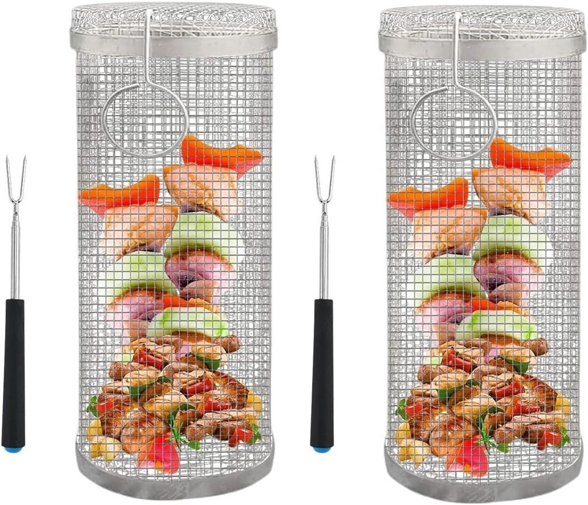 Grill Mand - BBQ Cilinder - Probleemloos Grillen - Roestvrij Staal - 30 cm - Zilver
