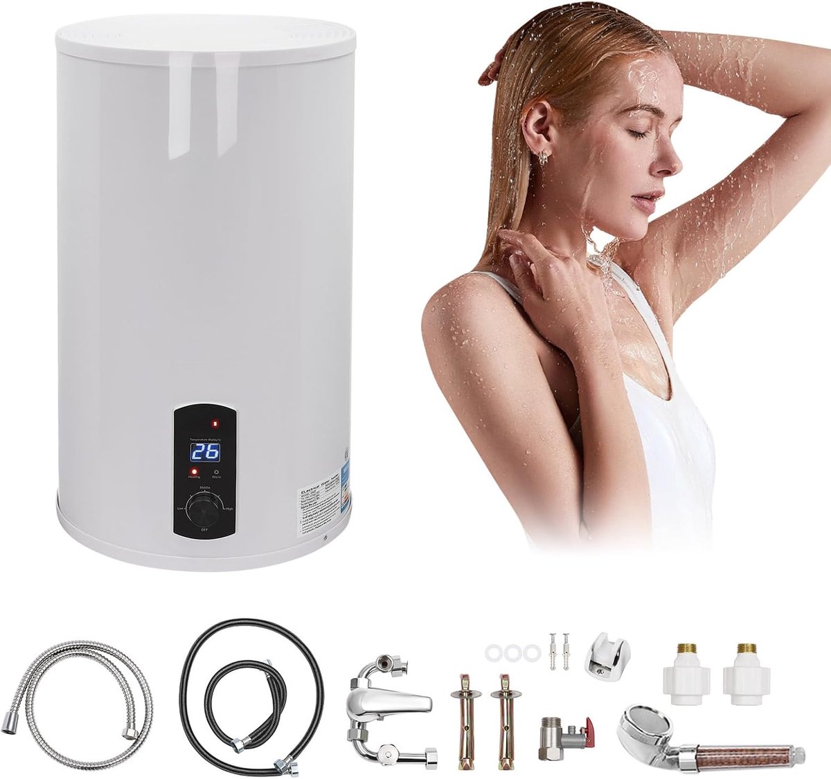 Elektrische Boiler - Platte Waterverwarmer - Direct Warm Water - Digitale Temperatuurweergave - 41 x 75 cm - Wit