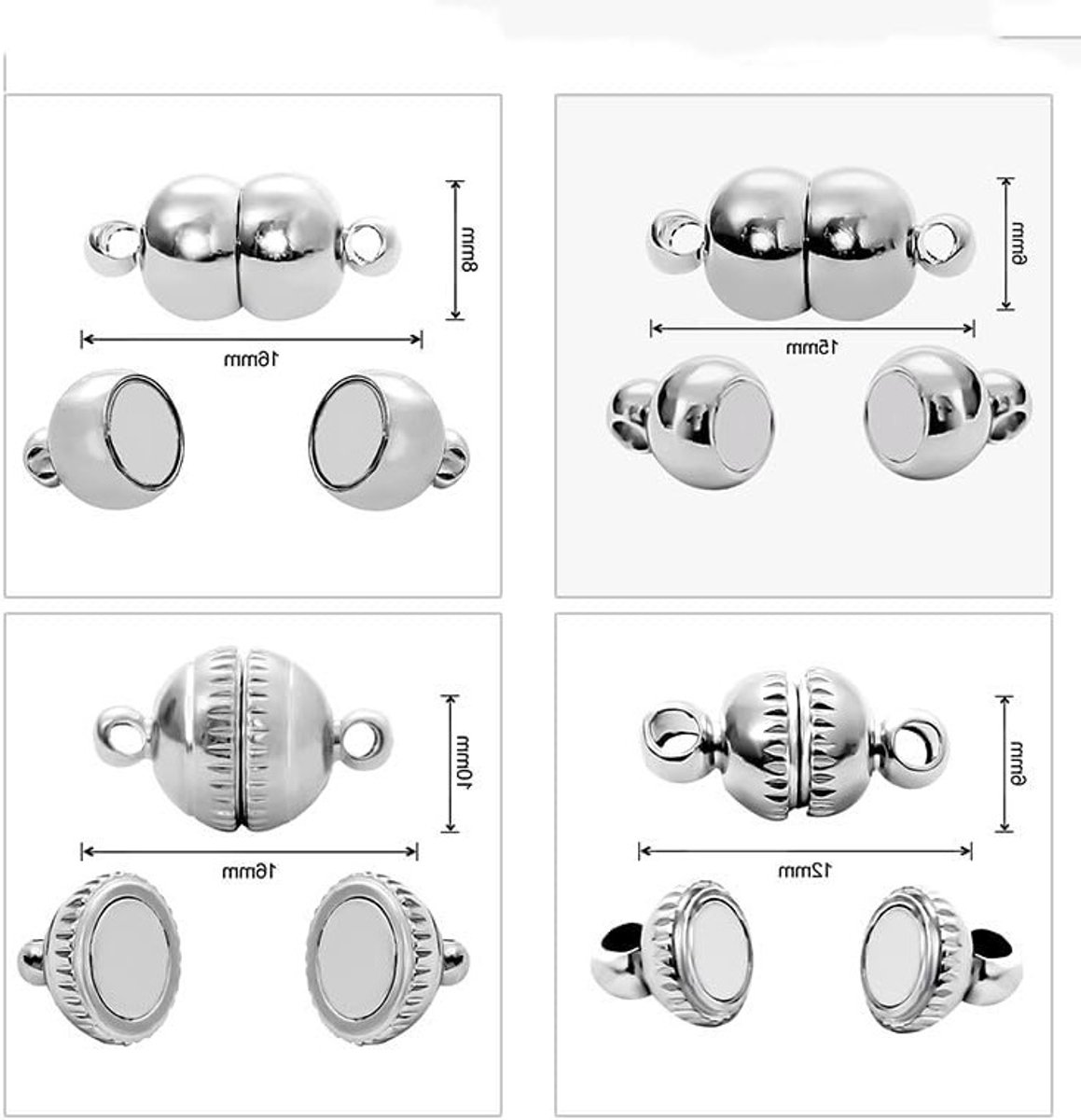 Ronde magneetsluitingen voor sieraden maken, magnetische kettingsluitingen, 2 stuks in goud en zilver, perfect voor DIY-projecten en accessoires