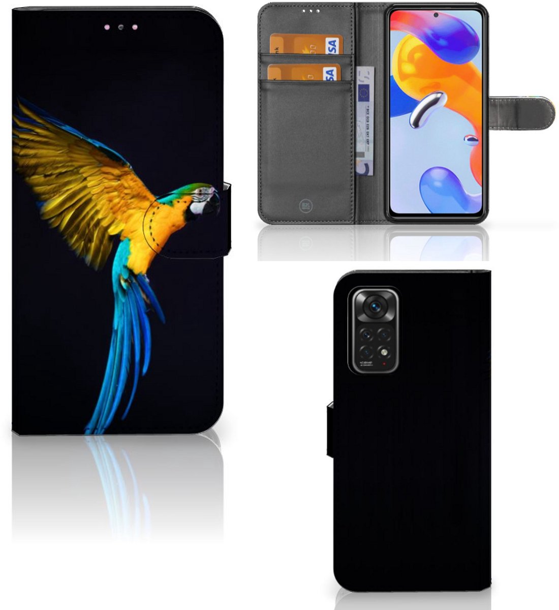 Xiaomi Redmi Note 11 Pro 5G/4G Telefoonhoesje met Pasjes Papegaai