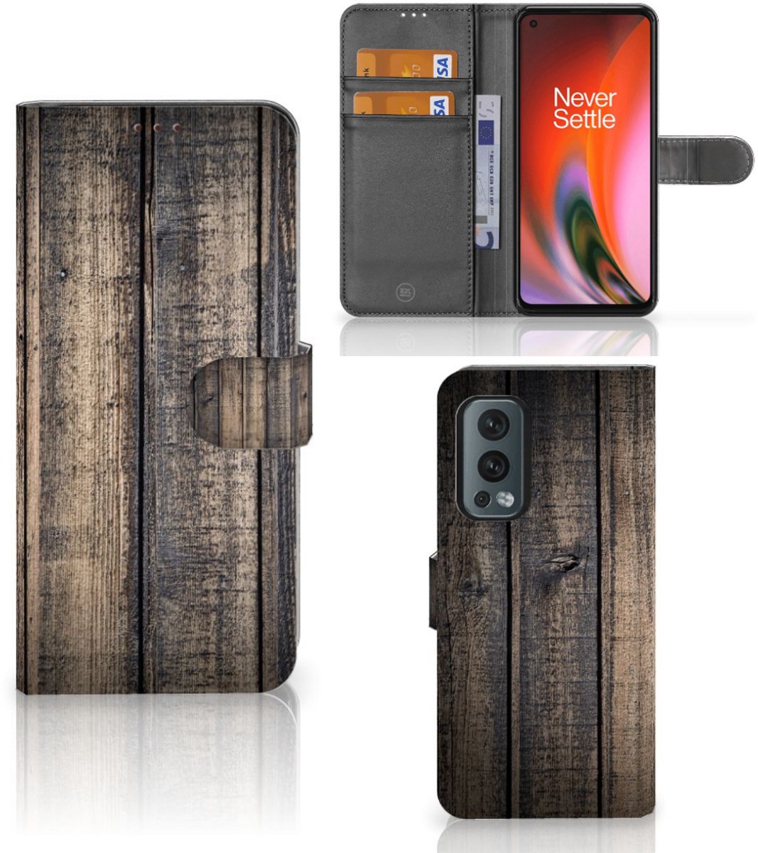 Book Case voor OnePlus Nord 2 5G Book Style Case Steigerhout