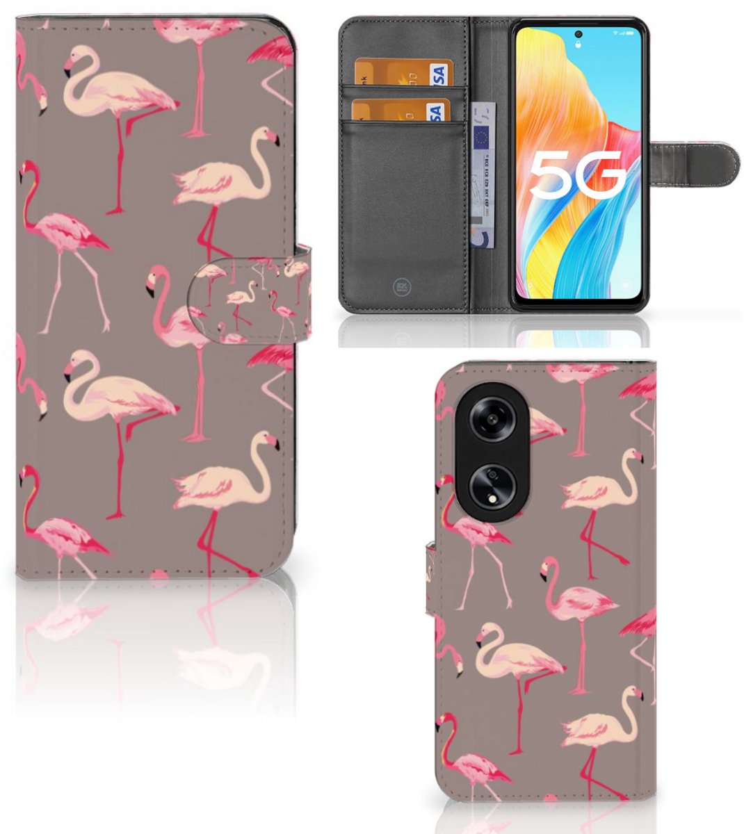OPPO Reno8 T 5G Telefoonhoesje met Pasjes Flamingo
