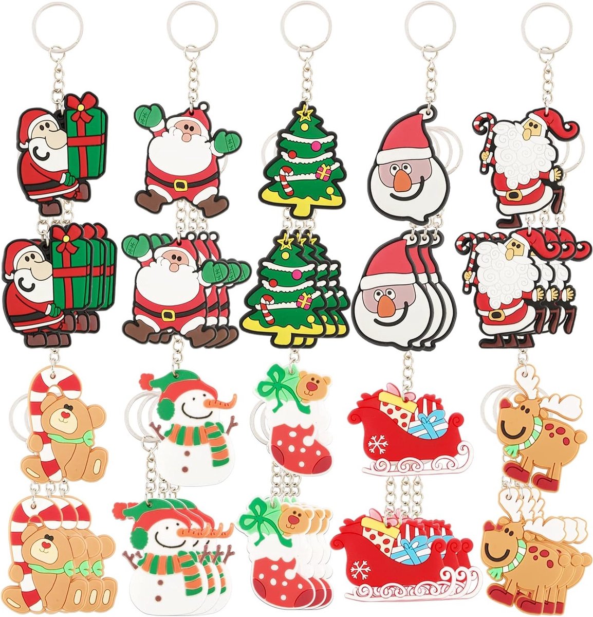 Set van 40 PVC Kerst Sleutelhangers met 10 Stijlen, Kerstmotieven, Decoratieve Pendant voor Sleutels, Tassen en Cadeaus
