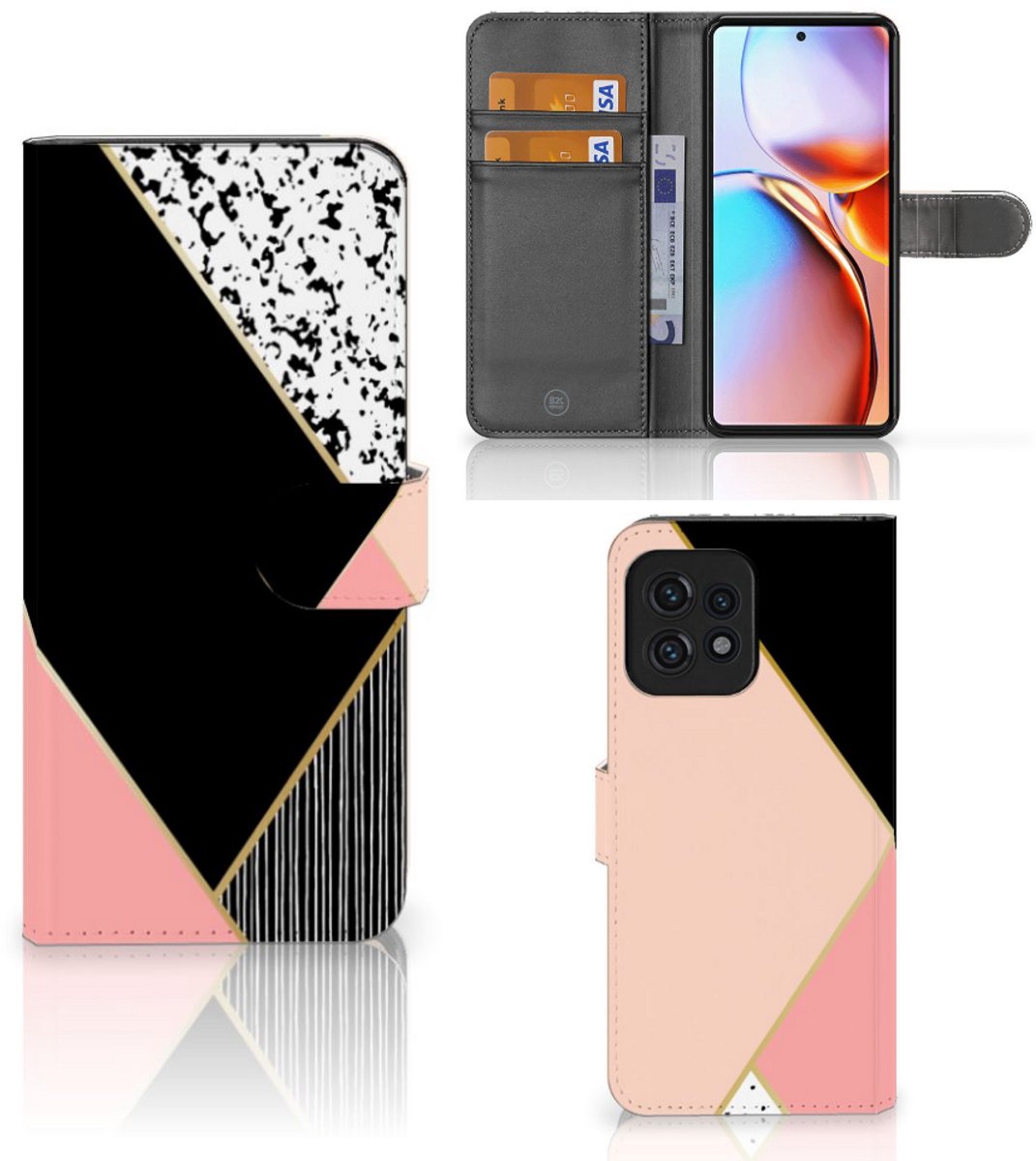 Motorola Edge 40 Pro Book Case Zwart Roze Vormen