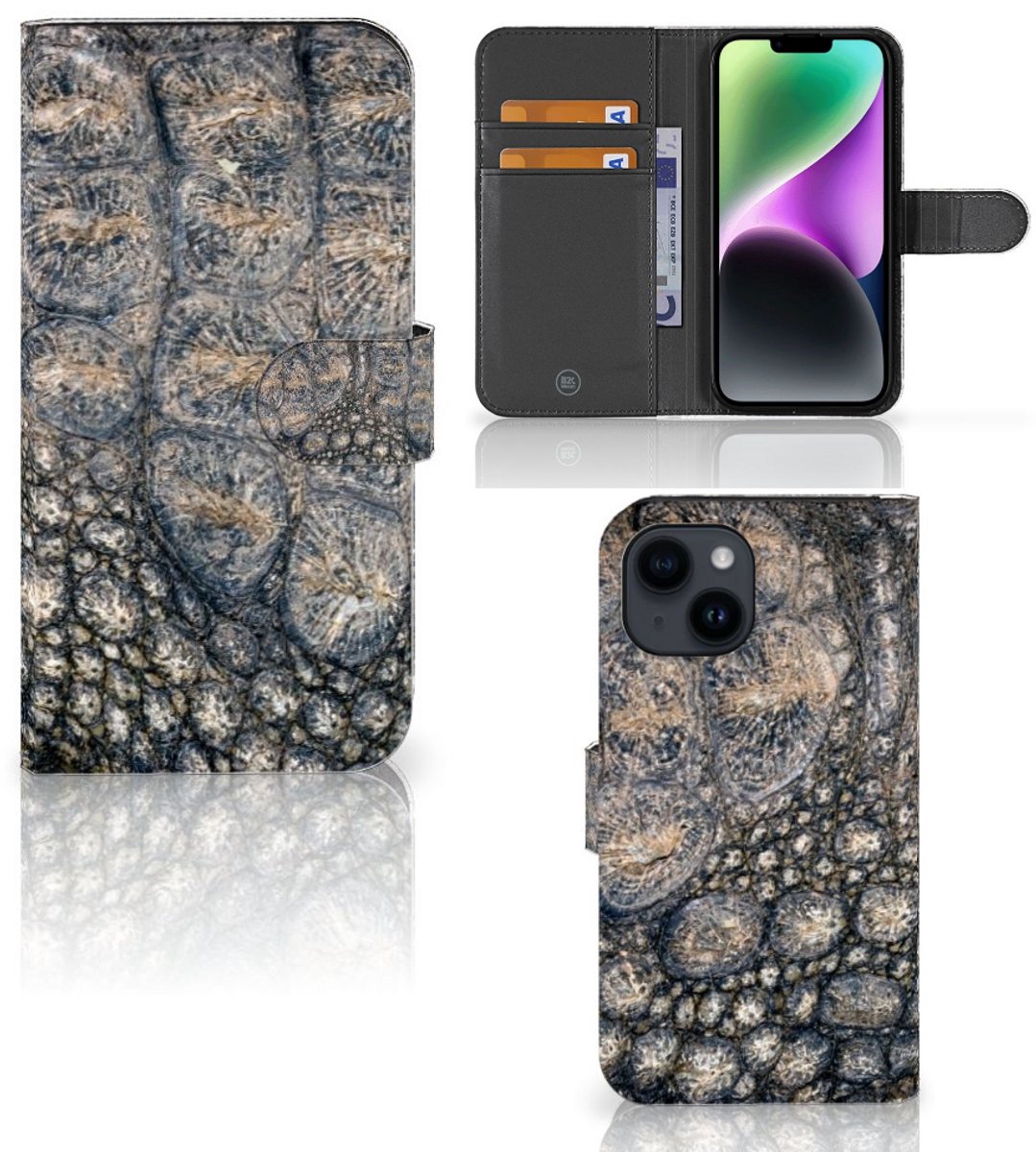 iPhone 15 Telefoonhoesje met Pasjes Krokodillenprint