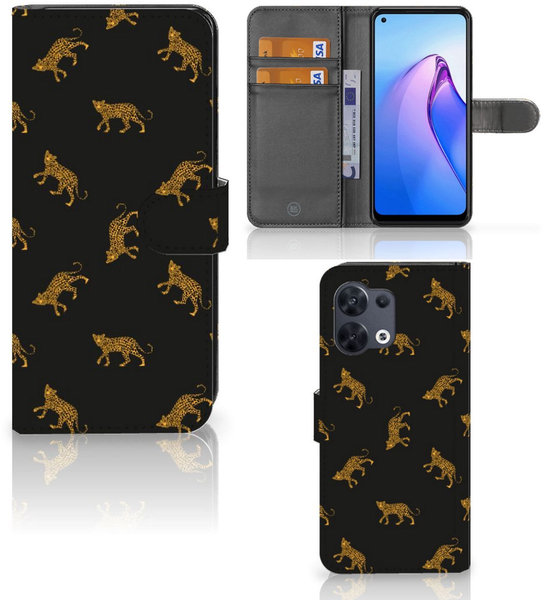 Telefoonhoesje met Pasjes voor OPPO Reno8 Leopards