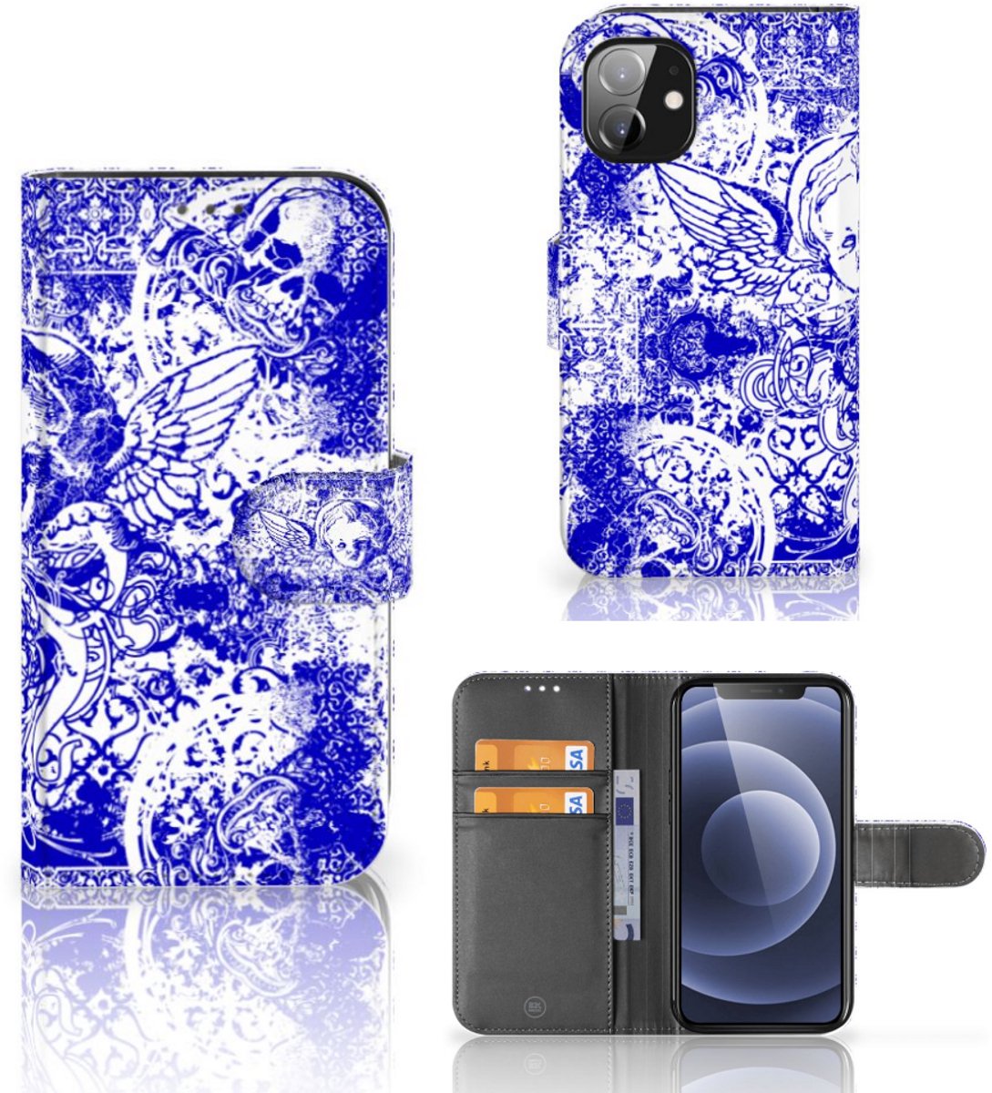 Telefoonhoesje met Naam Apple iPhone 12 Mini Angel Skull Blauw