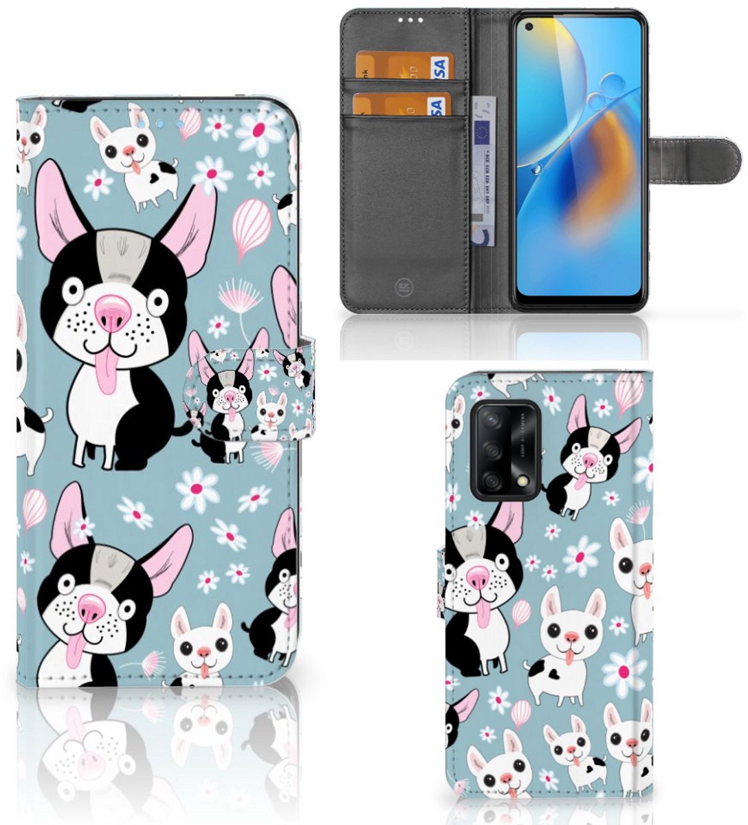 OPPO A74 4G Telefoonhoesje met Pasjes Hondjes