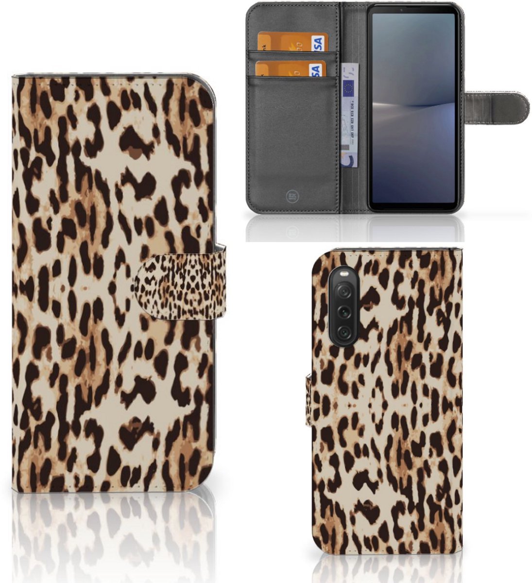 Sony Xperia 10 V Telefoonhoesje met Pasjes Leopard