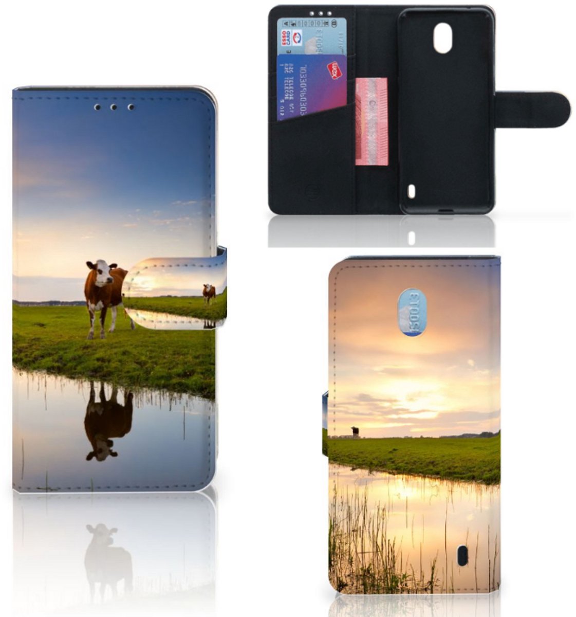 Nokia 1 Plus Telefoonhoesje met Pasjes Koe