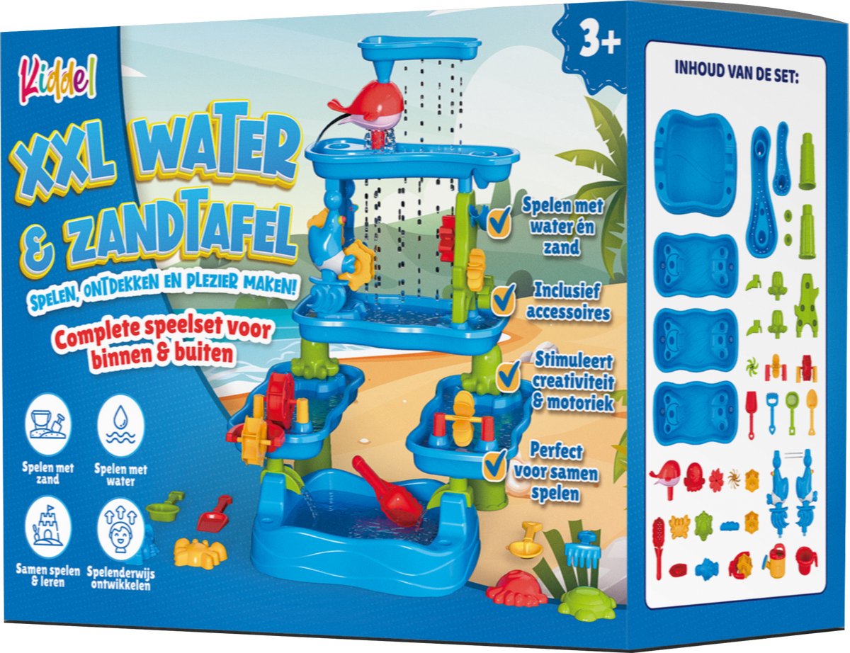 Kiddel XXL Watertafel/Zandtafel Kind – 4in1 Speeltafel – 4 Verdiepingen – Incl. Schepjes, Gietertjes & Zandvormpjes – Buitenspeelgoed — afbeelding 7