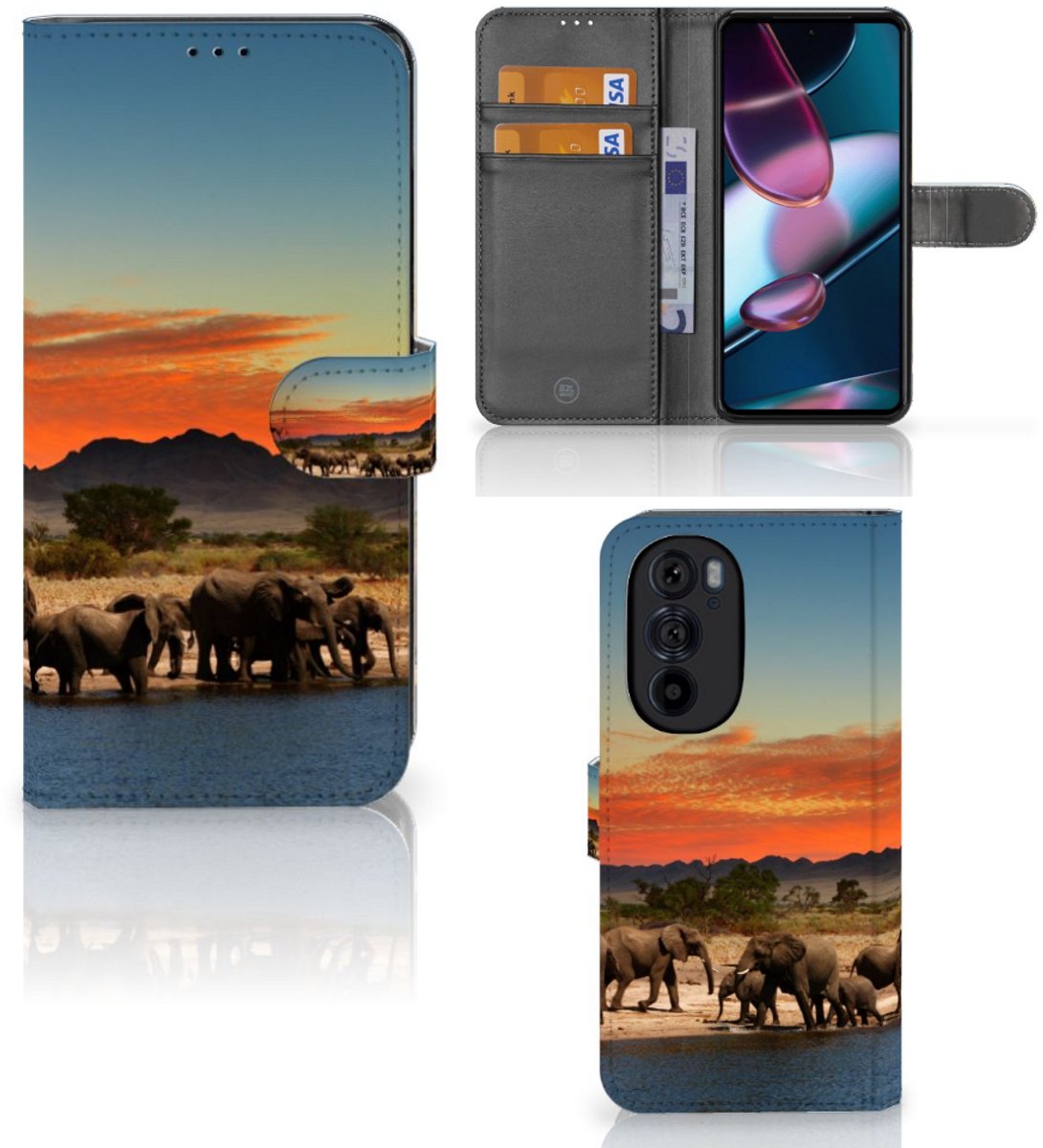 Motorola Edge 30 Pro Telefoonhoesje met Pasjes Olifanten