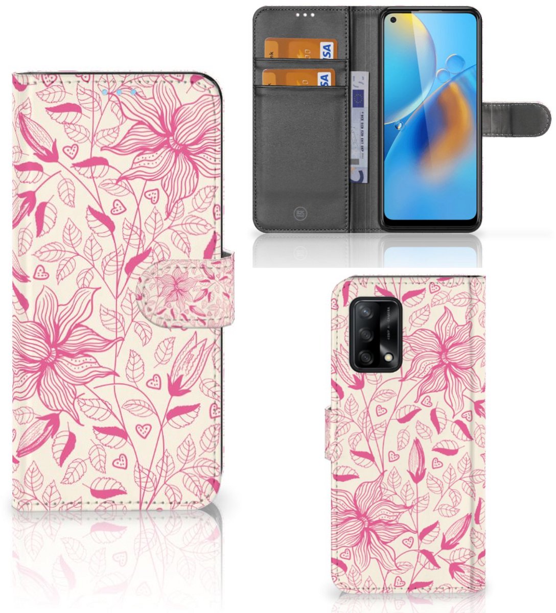 OPPO A74 4G Hoesje Pink Flowers