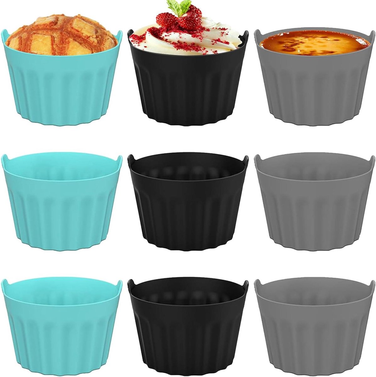 Muffin Vormen - Cupcake Bakjes - Bakken in Airfryer - Stapelbaar Ontwerp - 9 stuks 8 x 5 cm