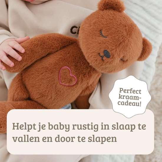 Lulla Bear Slaapknuffel Bruin – met natuurlijke hartslag & ademhaling – Slaaphulp – Werkt tot 12 uur – Hypoallergeen & Wasbaar – Voor Baby, Prematuur & Kind van Lulla doll — afbeelding 4