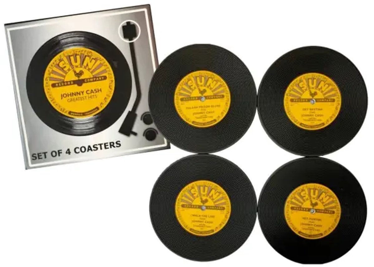 Sun Records Rubber Onderzetters - Johnny Cash Greatest Hits - 4-Delige Set
