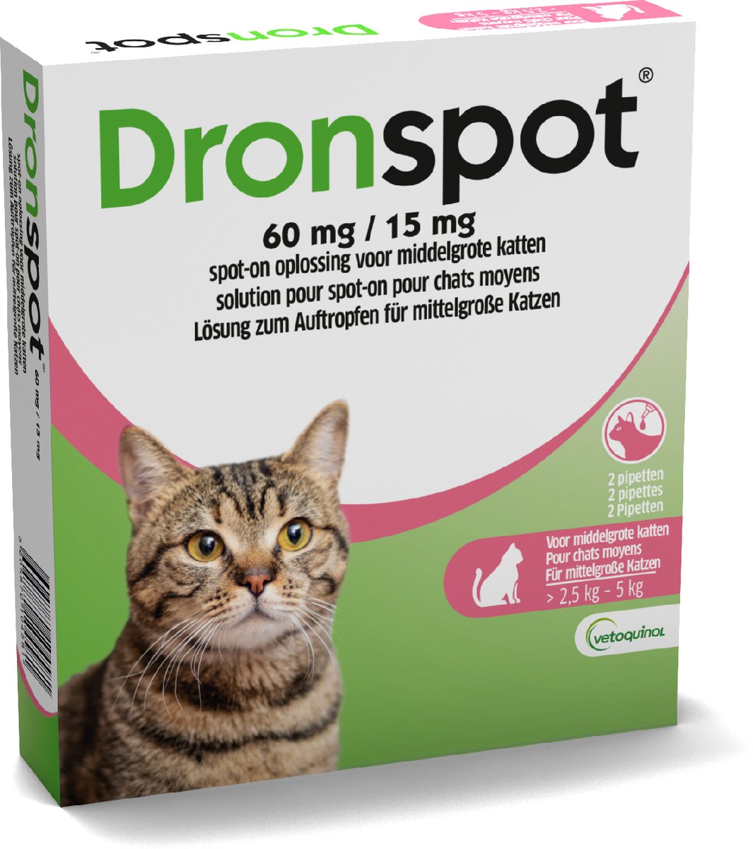 Dronspot spot-on ontwormingsmiddel middelgrote katten 2 pipetten