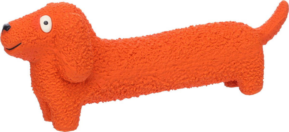 LATEX HOND ORANJE7x28,2x10,7CM - speelgoed hond
