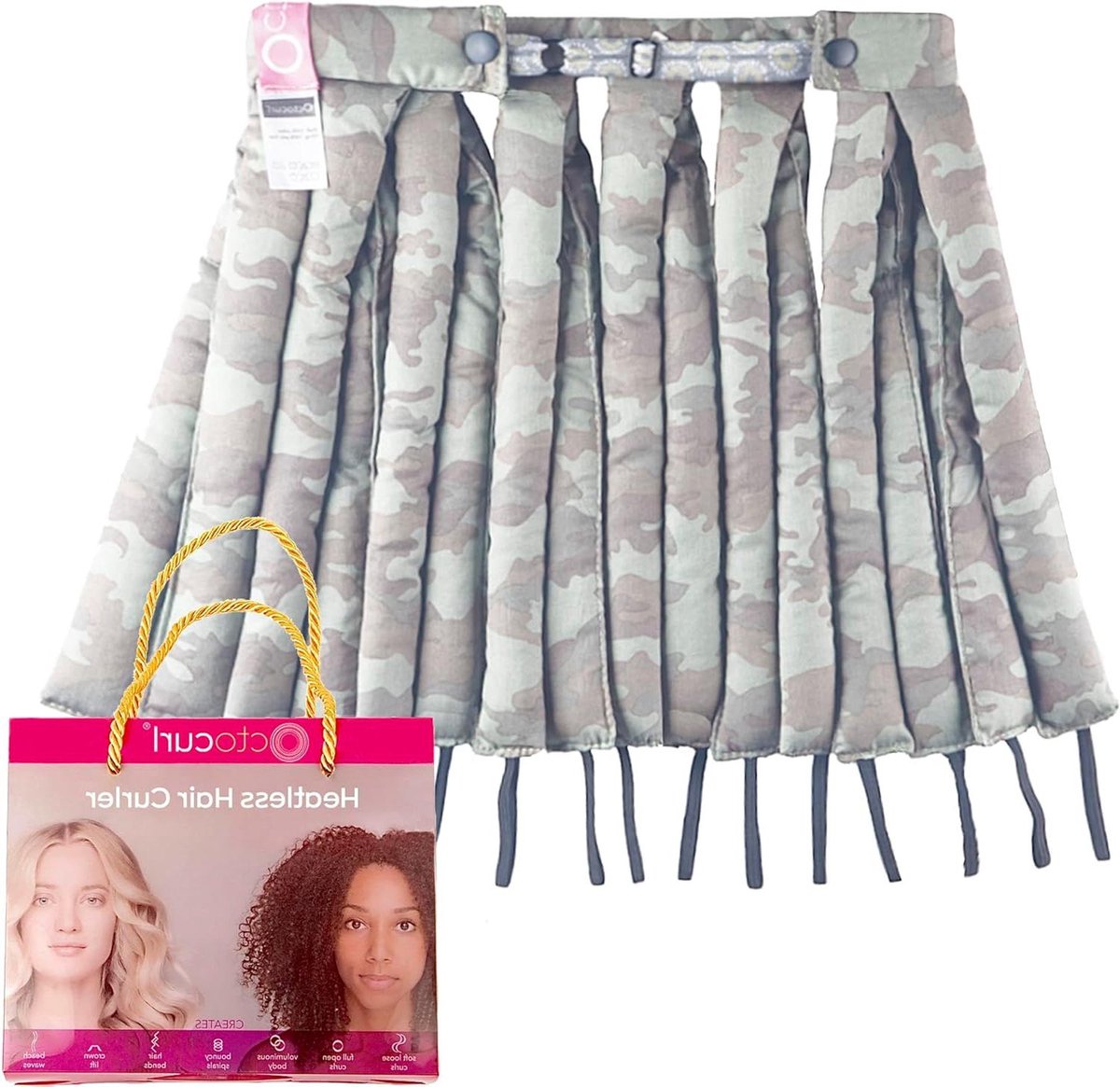 Warmtevrije Krulset - Octopus Krultang - Haar Krullen - Verstelbare Hoofdband - 10 inch strips - Camo