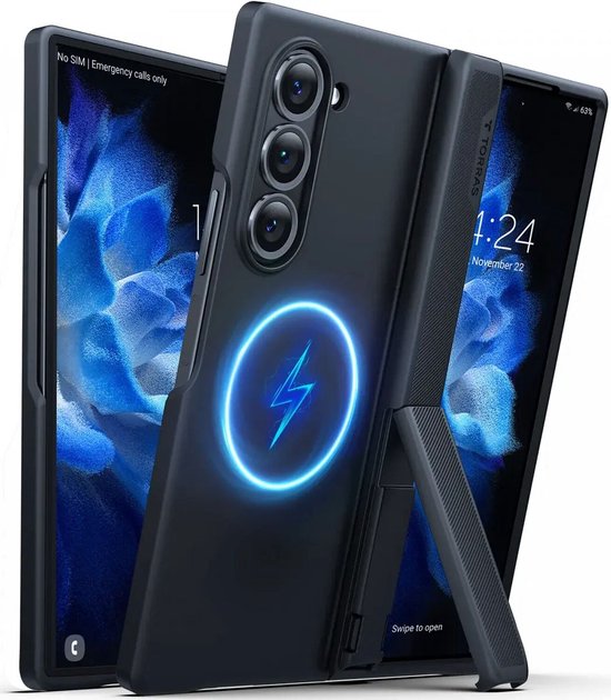 TORRAS Armor Stand Case Adapté pour Samsung Galaxy Z Fold 6 - Compatible avec MagSafe - Coque Arrière avec Béquille - Zwart