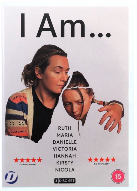 DVD-hoes met de titel 'I Am...' en een afbeelding van twee vrouwen, waarvan er één als gescheurd wordt weergegeven.