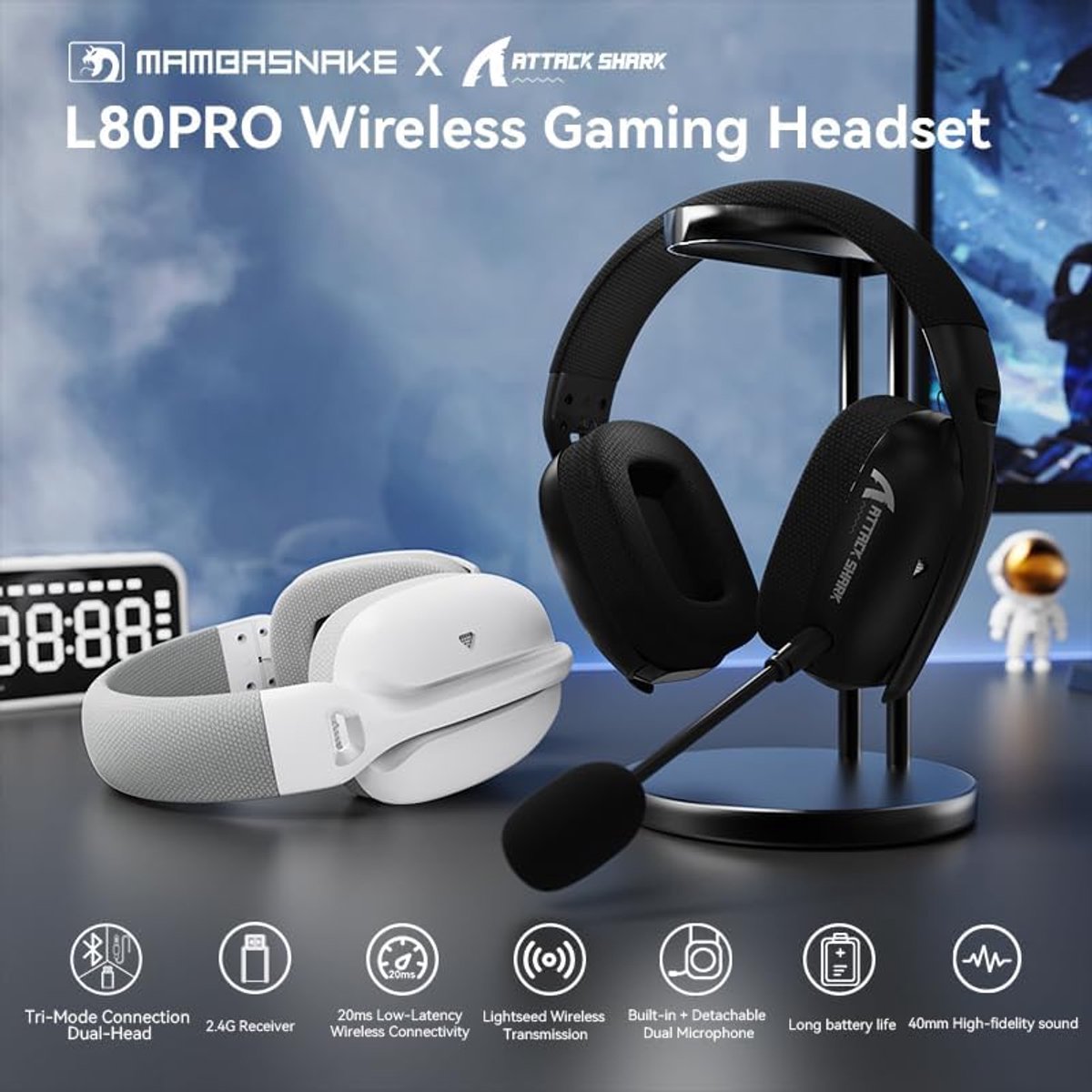 Attack Shark L80 PRO - Gaming Headset - Zwart thumbnail 5