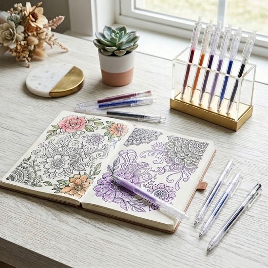 Multicolor gelpennen set 12 stuks glitter gel pennen dames en kinderen kleur veranderend transparant design schrijf en teken pennen set voor journaling tekenen en markeren