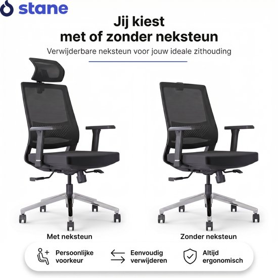 Stane Ergonomische Bureaustoel Office Chair - Bureaustoelen voor Volwassenen Computer Stoel - NEN-EN1335 Gecertificeerd