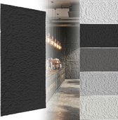 ACXIN Panneaux muraux 3D - Panneaux muraux aspect pierre Revêtement mural PU Étanche Salle de bain Salon Cuisine - 120x60cm - 5cm Épais - Noir profond - 3 pièces