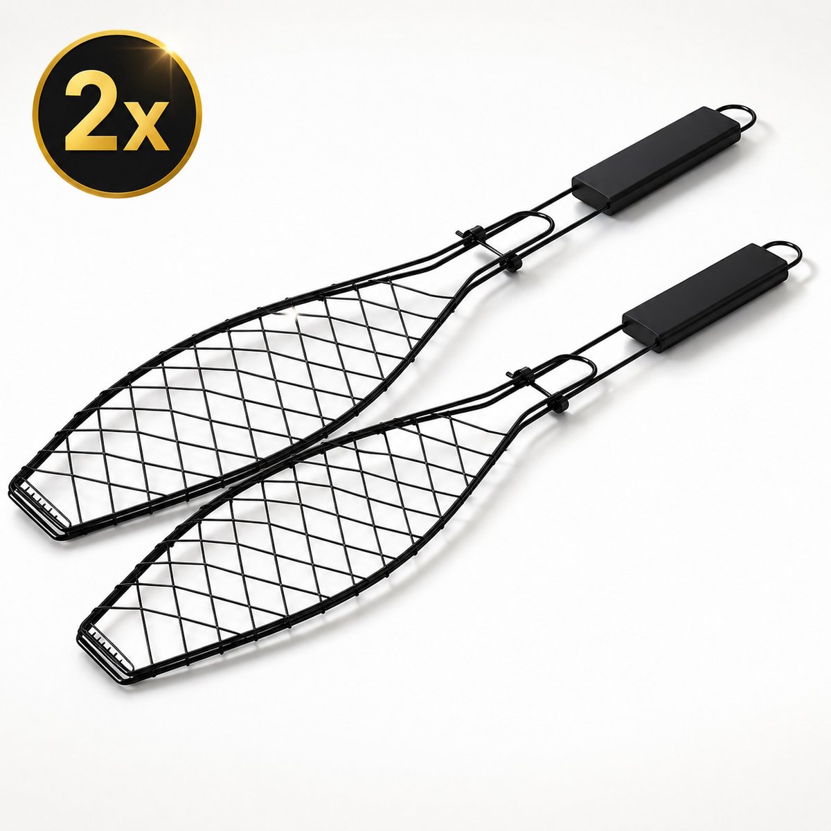 2x Narvie Vis Grillmand – BBQ Grill Basket met Handvat – Grillrooster voor Vis, Groente en Vlees – 5 x 15 cm