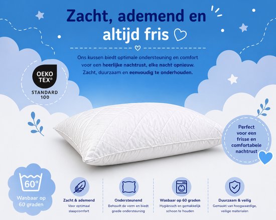 Princess Line Meegroei Kinderkussen - 60x70 cm - Oeko-Tex - Anti-allergisch - Verstelbaar met Rits - Wasbaar