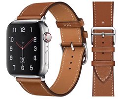 Stravo Premium Slank Leren Bandje - Geschikt voor Apple Watch 42mm (Series 11/10), 41mm (Series 9/8/7), 40mm (Series 6/5/4, SE 3/2/1), 38mm (Series 3/2/1) - Dun Leather Horlogebandje van Echt Leer met RVS Gesp - Bruin