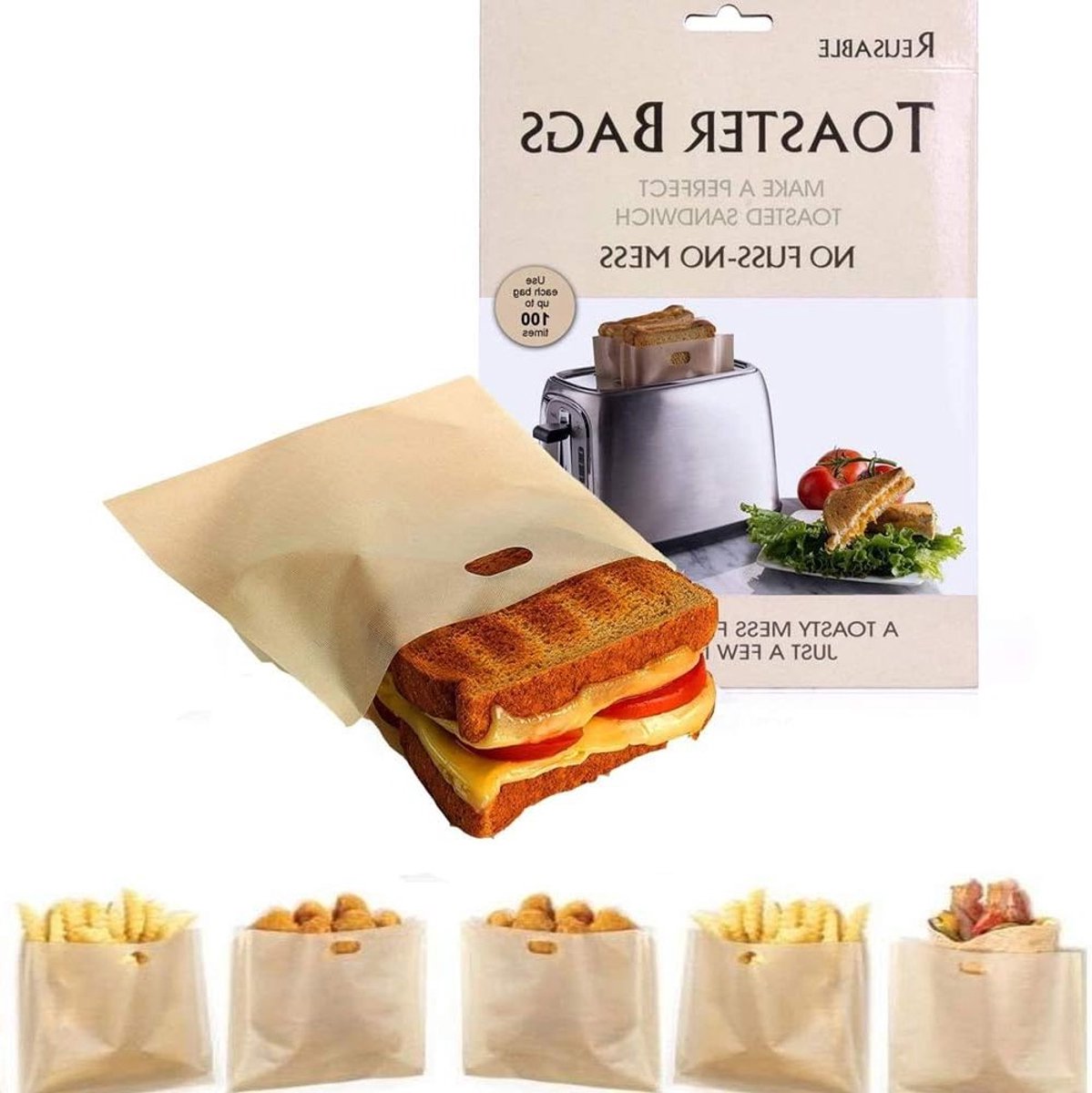 Herbruikbare Toaster Bags 10 Stuks Antiaanbak Toastzakken voor Brood Snacks en Fruit Warmtebestendig en Makkelijk Schoon te Maken