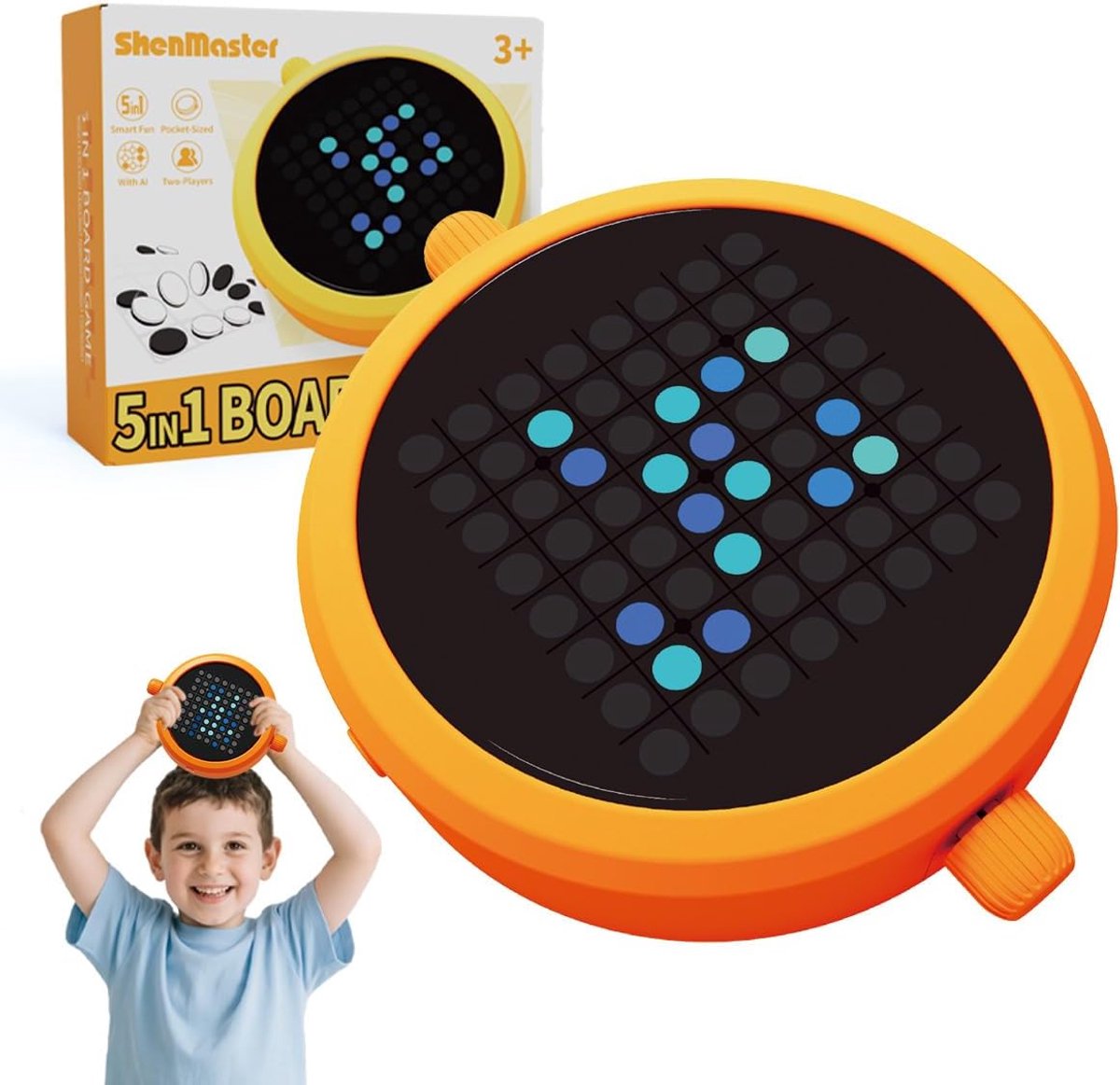 Breinbrekers 5in1 LED Spelconsole - Educatief Speelgoed - Compact - Oranje - 5 Denkspellen - Geschikt Voor Alle Leeftijden