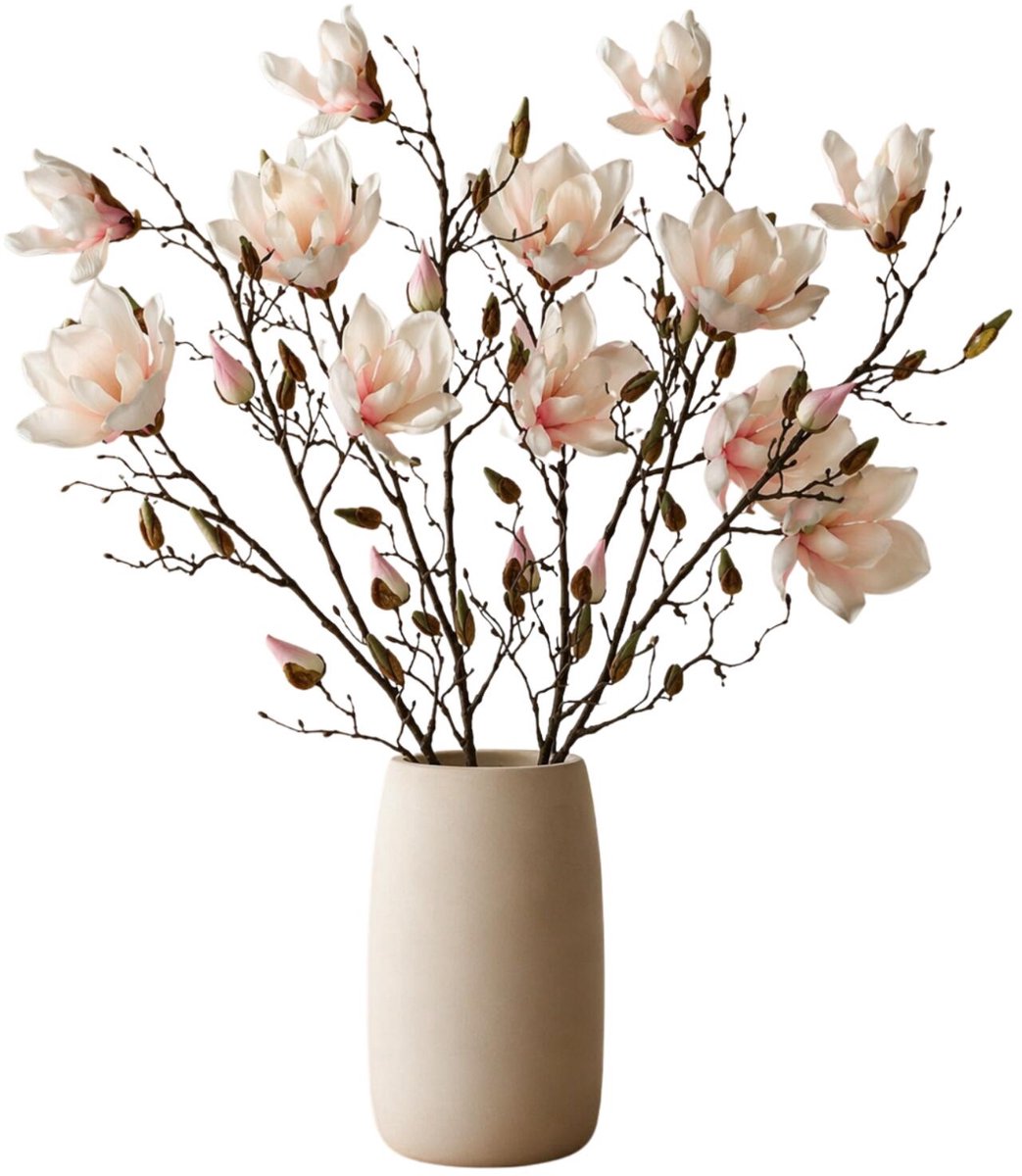 Mica Decorations Kunstbloemen Magnolia takken - 4x - 90 cm - creme wit/roze - Kunst zijde - Boeket - stelen - siertakken