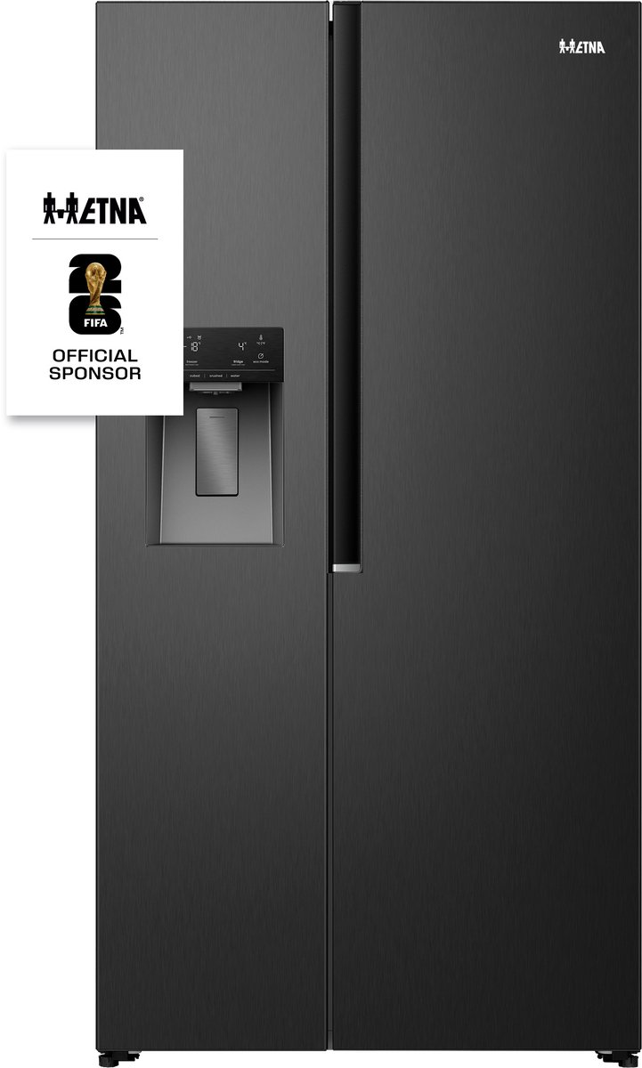 ETNA AKV6178IZWA - Amerikaanse koelkast - No-Frost - 178 cm hoog - 528 liter - Energielabel C - Invriesvermogen 10 kg/24u - Geluidsniveau 37 dB - LED Display - IJs- en waterdispenser - SuperCool - FastFreeze - Deuralarm - Multi Airflow – EnergySaving