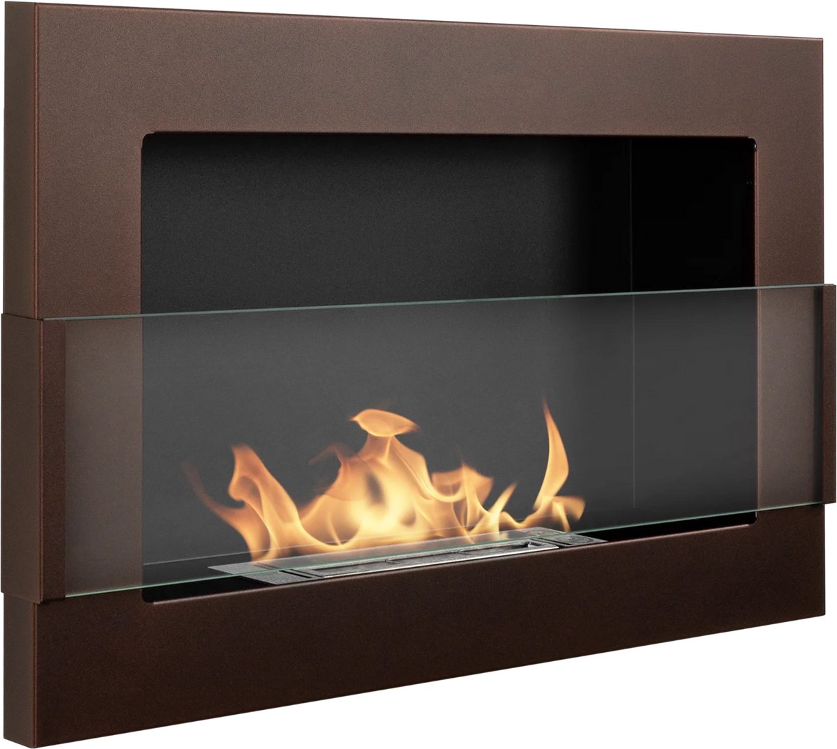 Bio-ethanol wandhaard 65x40 cm bruin mat (structuur) met glas – moderne sfeerhaard zonder schoorsteen