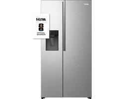 ETNA AKV6178IRVS - Amerikaanse koelkast - No-Frost - 178 cm hoog - 528 liter - Energielabel C - Invriesvermogen 10 kg/24u - Geluidsniveau 37 dB - LED Display - IJs- en waterdispenser - SuperCool - FastFreeze - Deuralarm - Multi Airflow – EnergySaving
